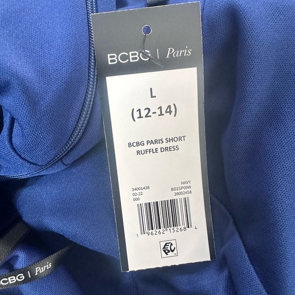 NWT BCBG Paris Mini Dress Sz 12/14 Blue Sleeveless Ruffle Straps faux wrap - Picture 9 of 10